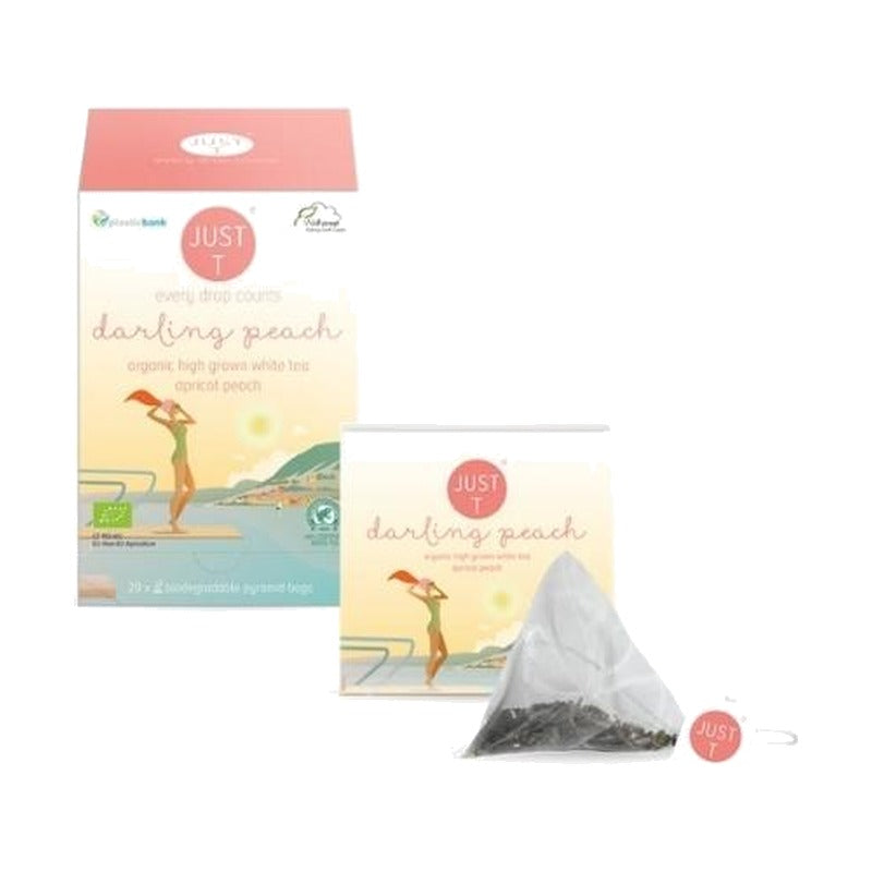 JUST T ekologiška baltoji arbata Darling Peach, 20 piramidžių pakuotė