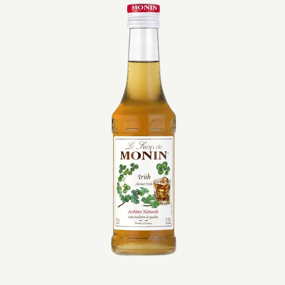 Monin airiškos kavos sirupo stiklinis butelis, 0,25 l