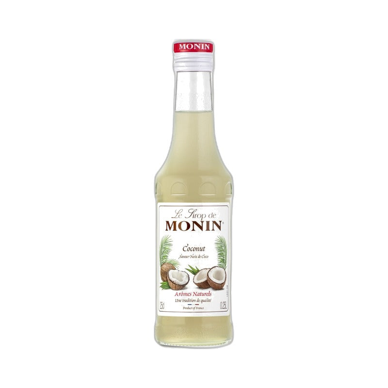 Monin kokosų sirupo stiklinis butelis, 0,25 l