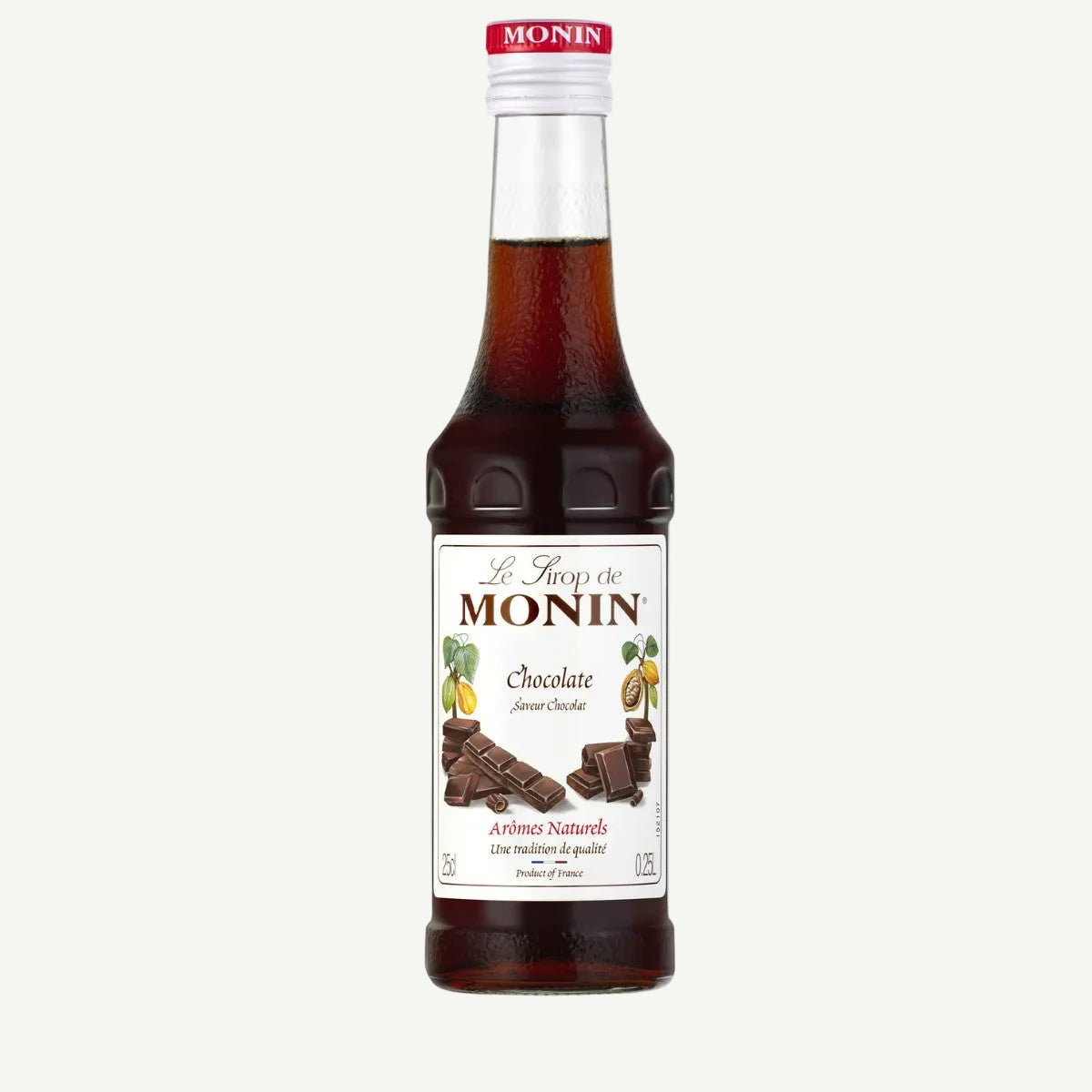 Monin šokolado sirupo stiklinis butelis, 0,25 l