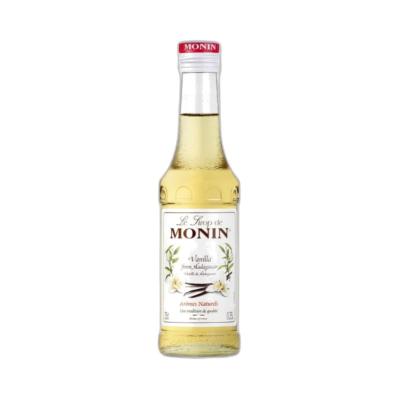 Monin vanilės sirupo stiklinis butelis, 0,25 l