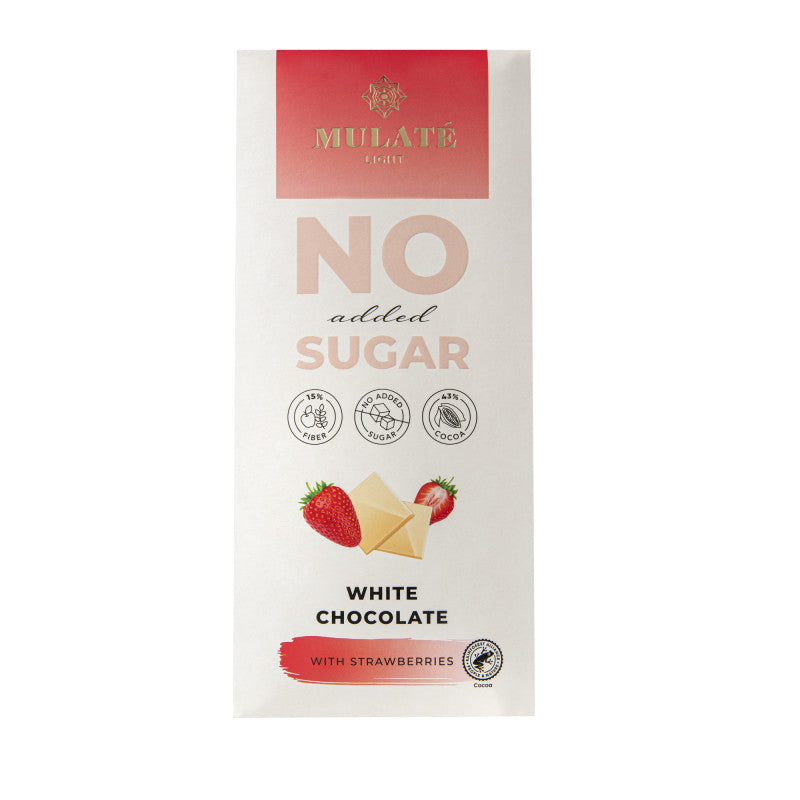Mulate Light baltasis šokoladas su braškėmis, 90 g plytelė