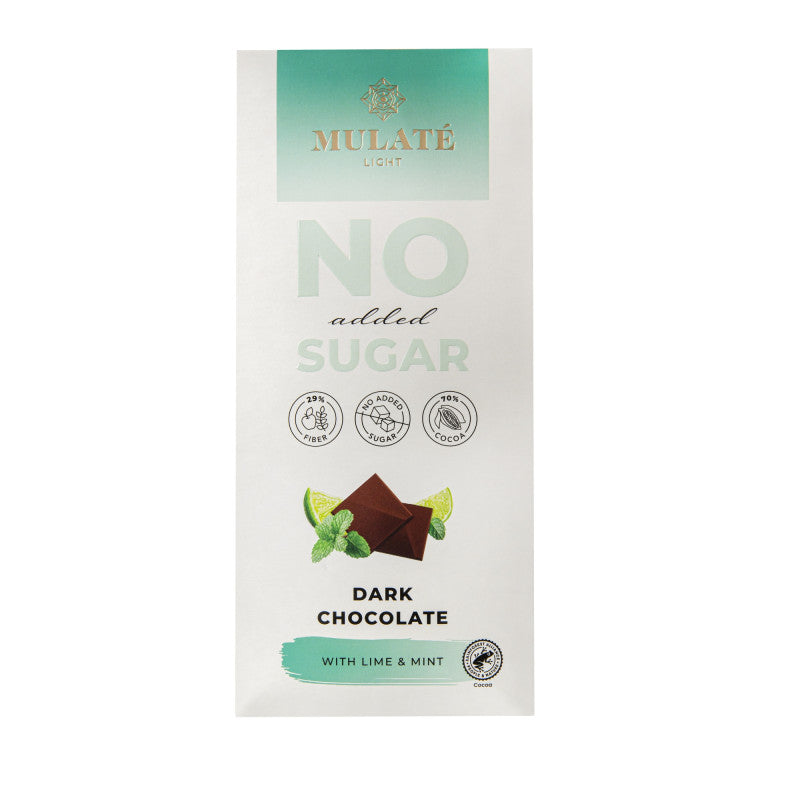 Mulate Light juodasis šokoladas su laimais ir mėtomis, 90 g plytelė