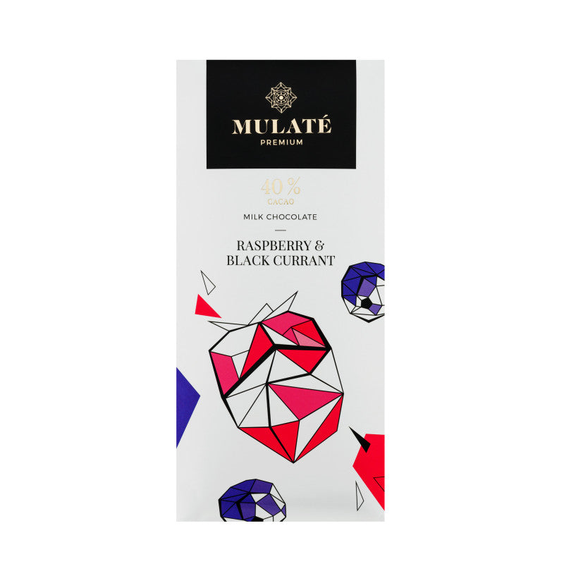 Mulate Premium Raspberry & Black Currants pieninis šokoladas, 90 g plytelė