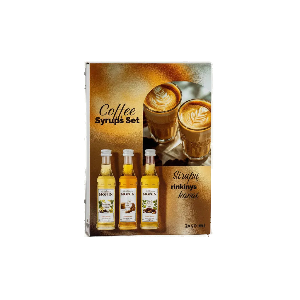 Sirupų rinkinys Monin kavai, trys 50 ml buteliukai