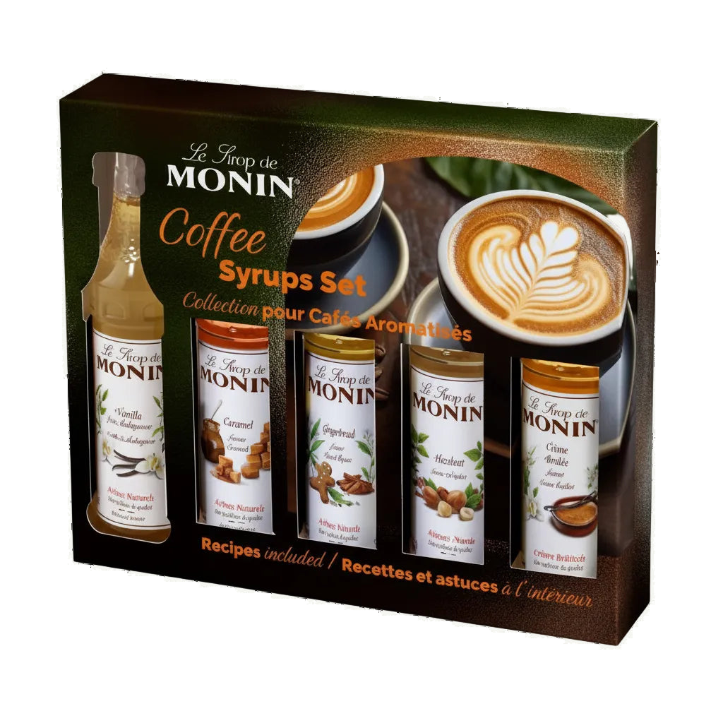 Sirupų rinkinys Monin kavai, penki 50 ml buteliukai