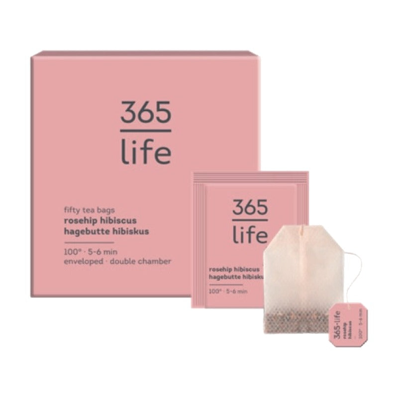 Vaisinė arbata Erškėtuogė–hibiskas 365 life, 50 pakelių pakuotė