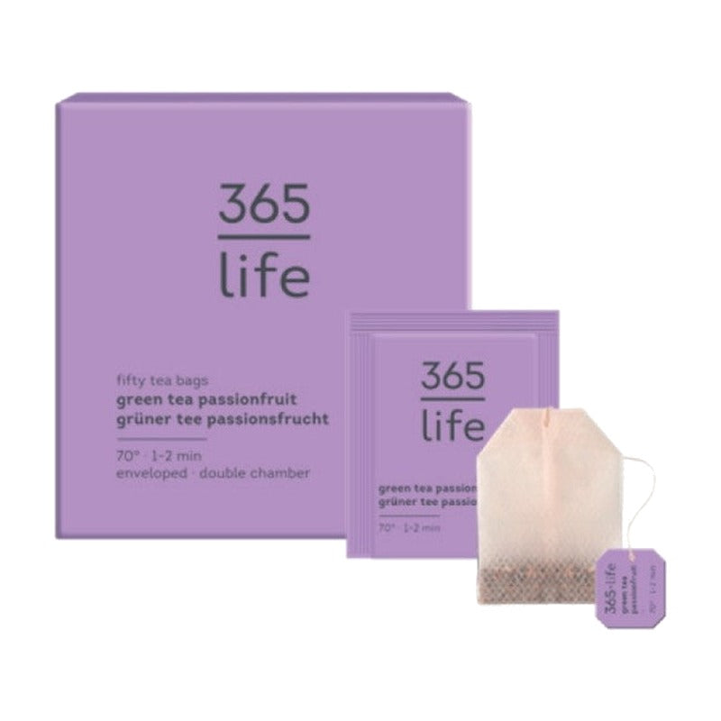 Žalioji arbata su pasiflorų skoniu 365 life, 50 pakelių pakuotė